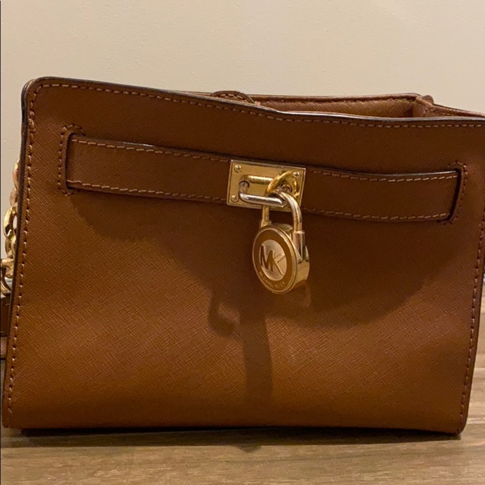 Brown leather mini handbag